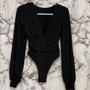 Amazon Black Deep V-Neck Bodysuit